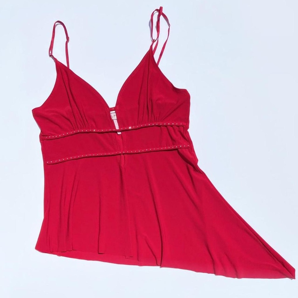 Vintage 90s Red Sparkly v-neck Asymmetric Fairy top Women's XL Party Y2K 2000s